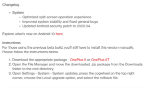 Download links for OP 5 and OP5T for Android 10